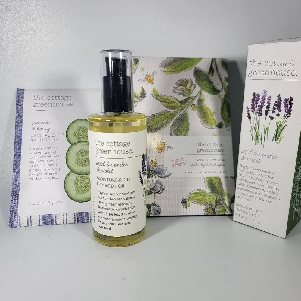 New Margot Elena 3 Pc The Cottage Greenhouse Kaolin Sea Clay Mask Dry Body Oil